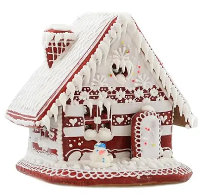 White gingerbread house; used under license from Istockphoto.