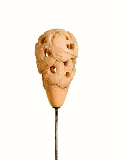 carved ivory hat pin