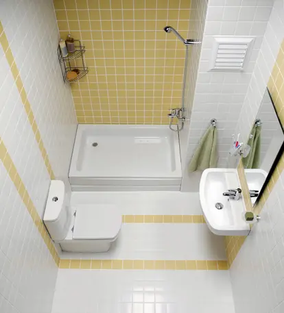 Small bathroom with yellow stripes