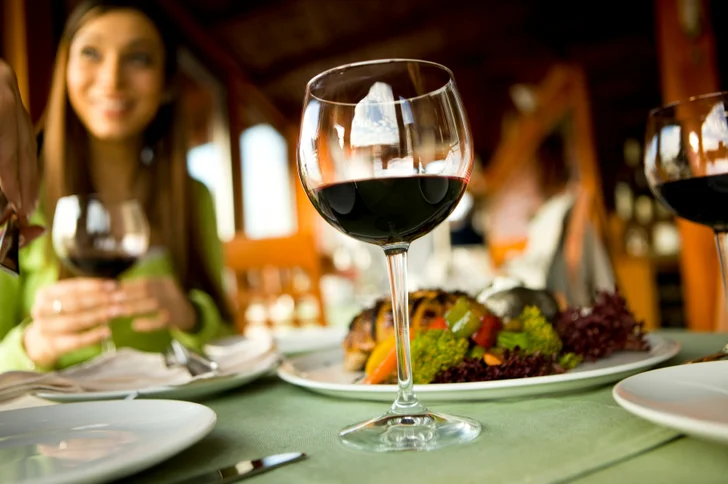 Wine glass with food