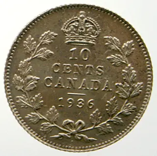 10 Cents Canadian 1936 dot