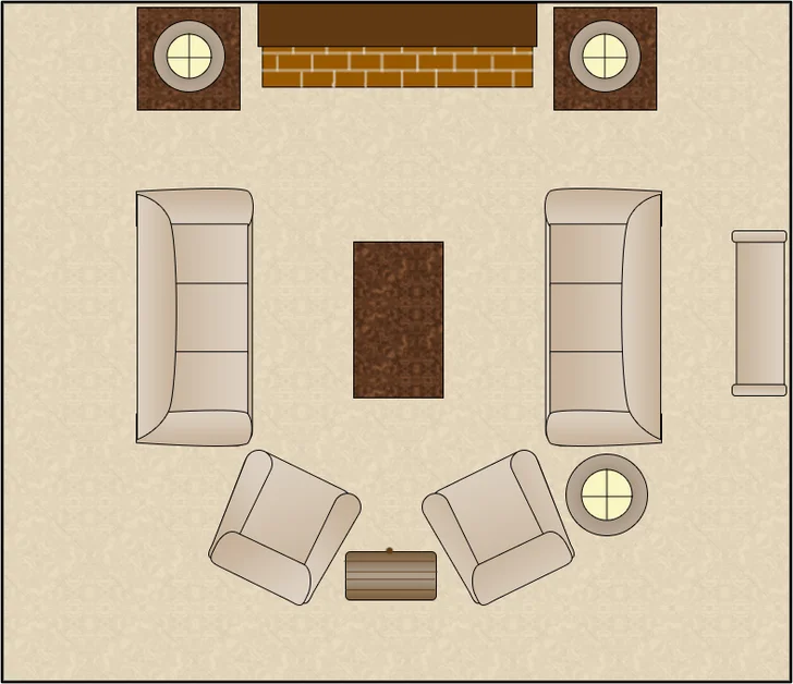 Living room arrangement symmetical