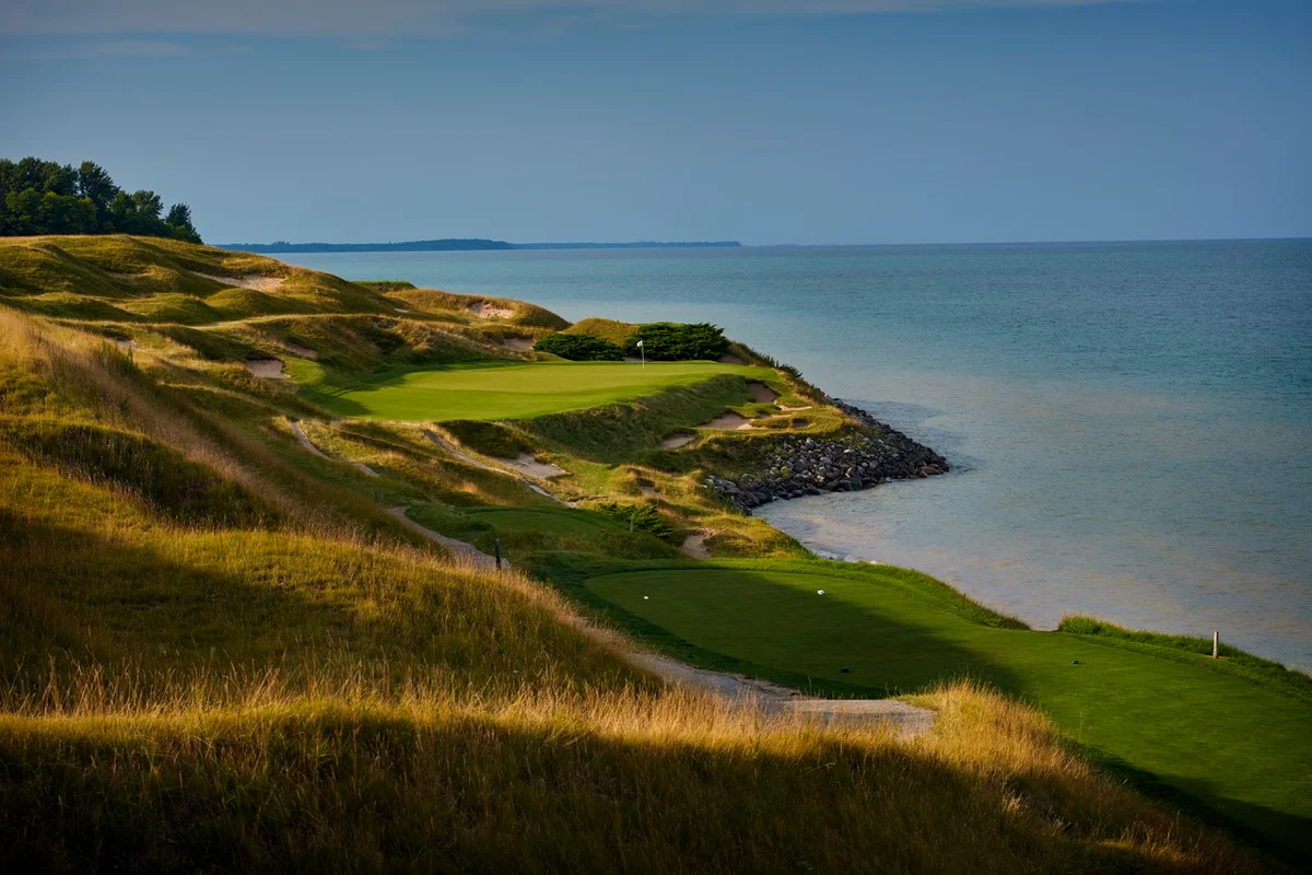 The par-3 seventh hole at Whistling Straits