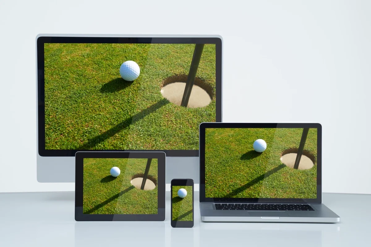 Multiple devices shown streaming live golf