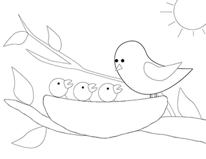 Baby birds in nest coloring page