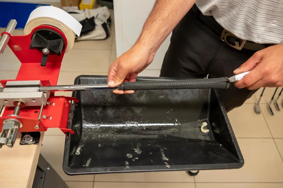 golfer removes existing golf grip