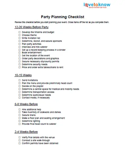 Party Planning Checklist