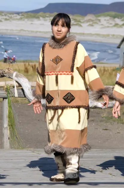 Aleut girl in traditional clothes