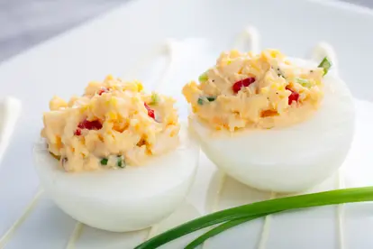 Deviled eggs with peppers