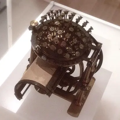 1878 Hansen Writing Ball , © Mark B. Schlemmer | Flickr.com, https://www.flickr.com/photos/mbschlemmer/16114492146/