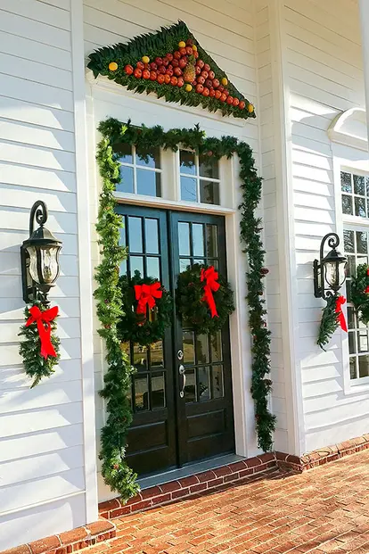 Christmas door with wreath and fruit