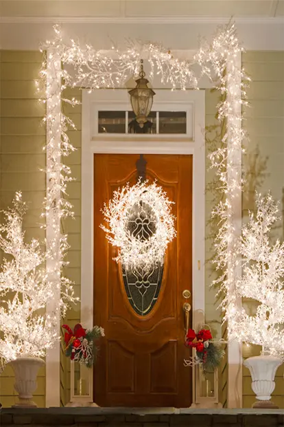 White lights around entry door
