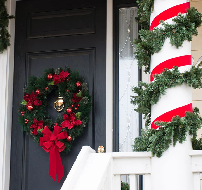 Wreath and candy cane pole