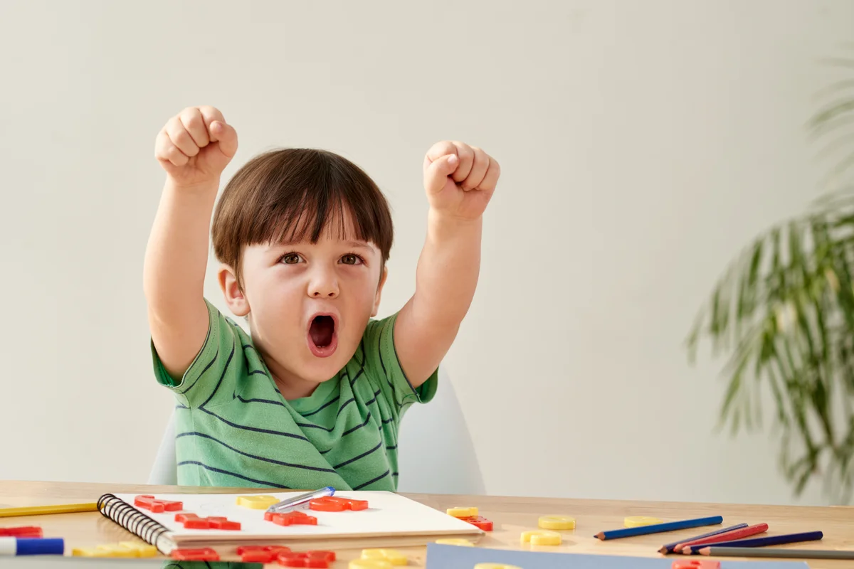 Happy child playing game