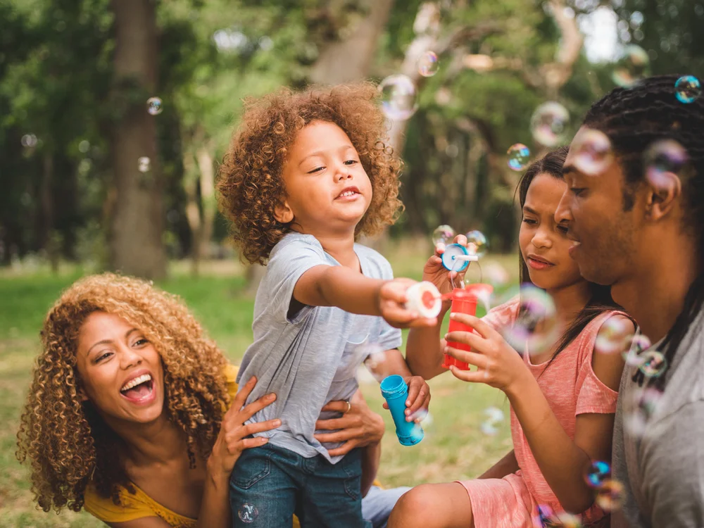 family with bubbles