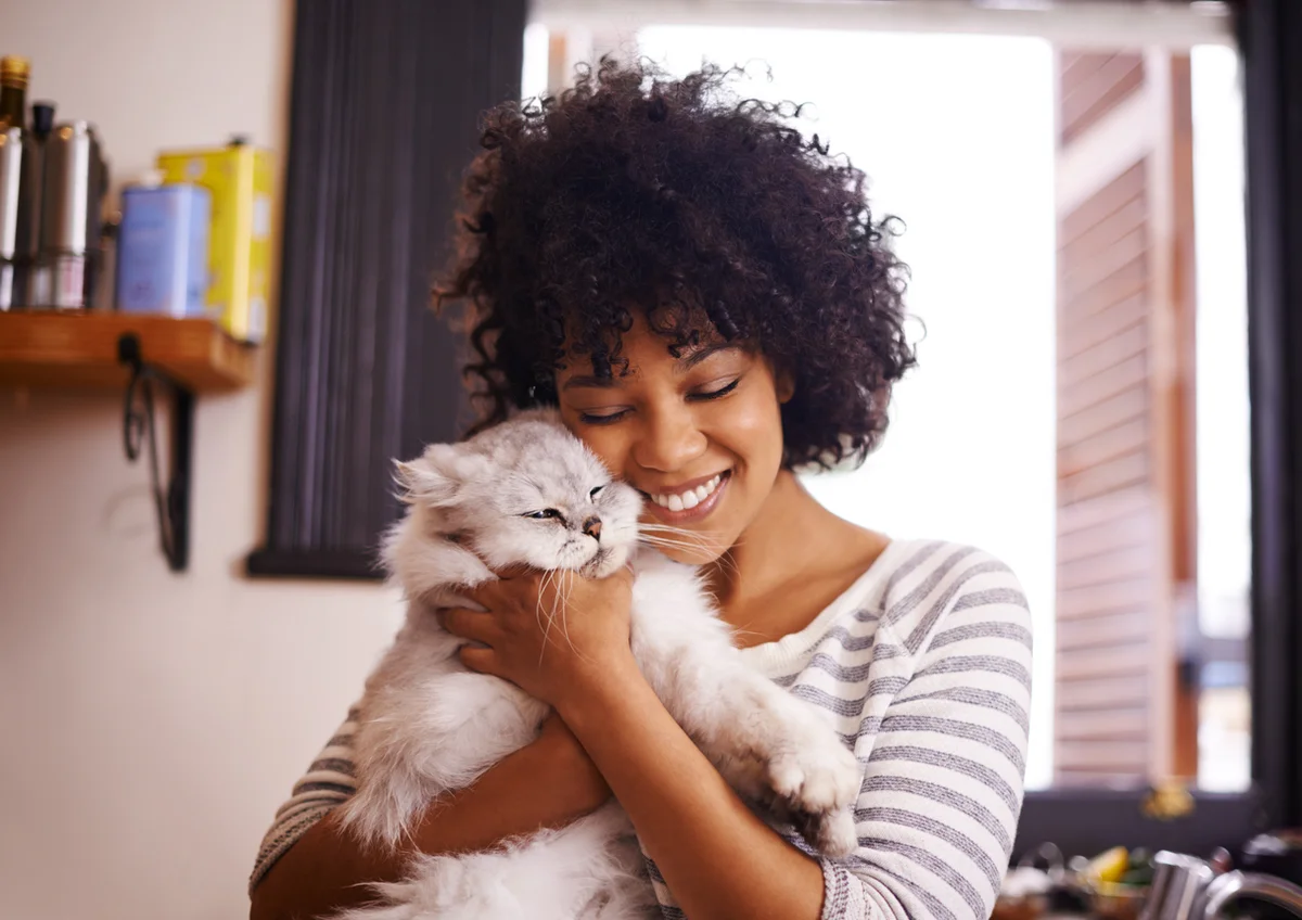 adorable woman and cat