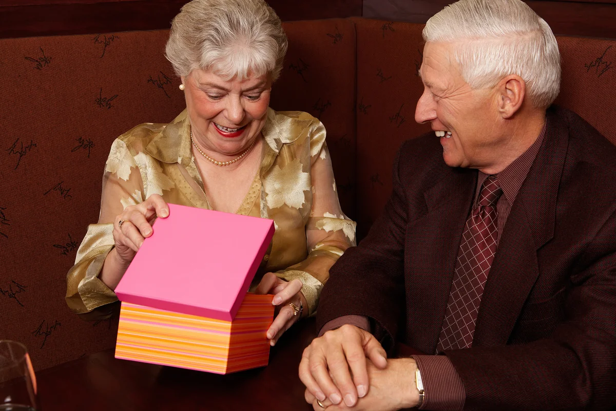 Man giving woman gift
