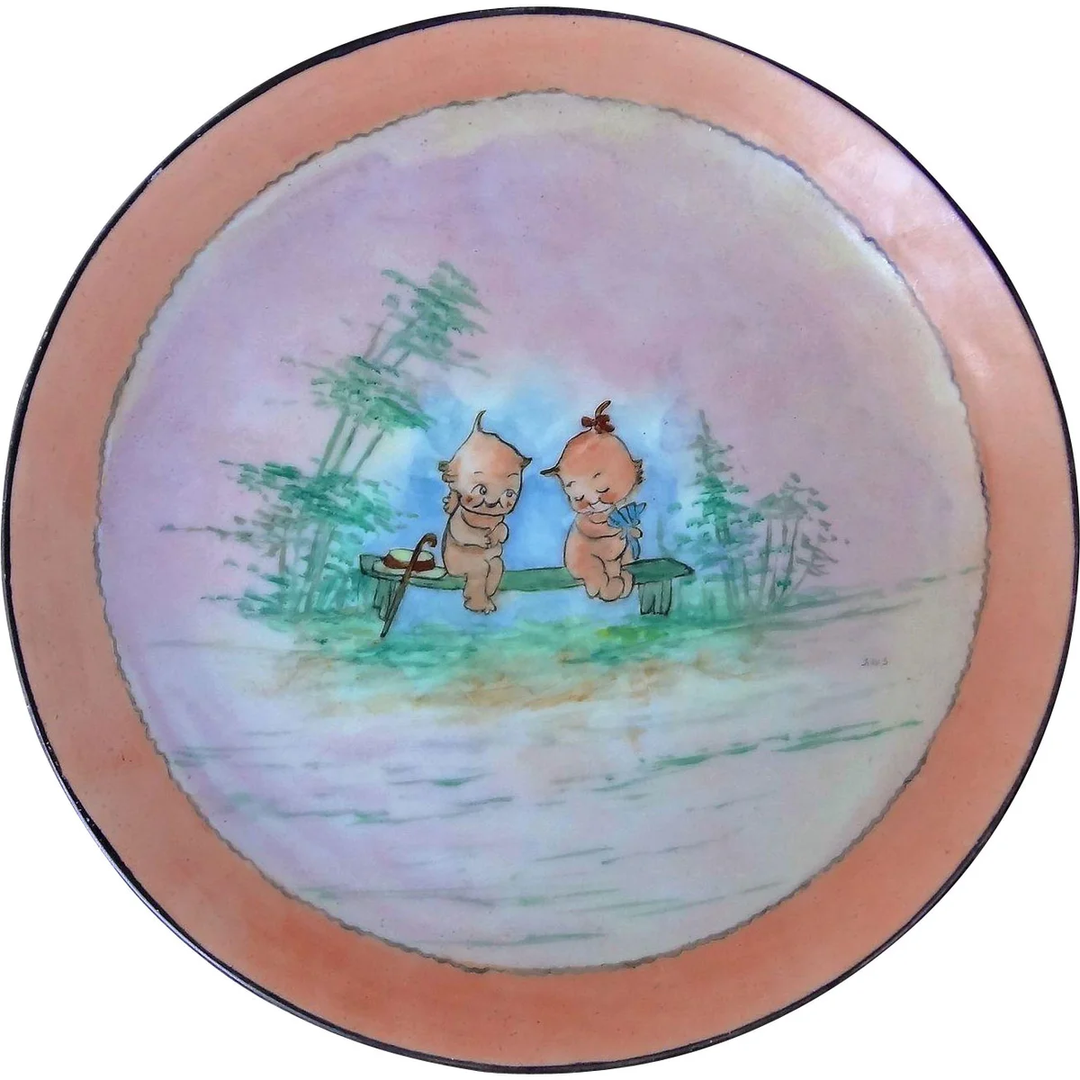 1911 - 1920's Noritake Nippon Hand Painted Porcelain Kewpie Babies Plate Signed