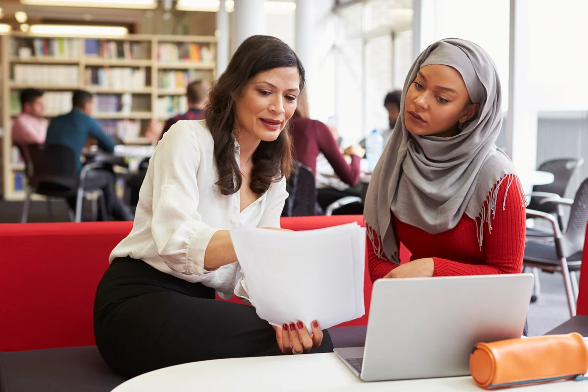 Policy being shown to female student