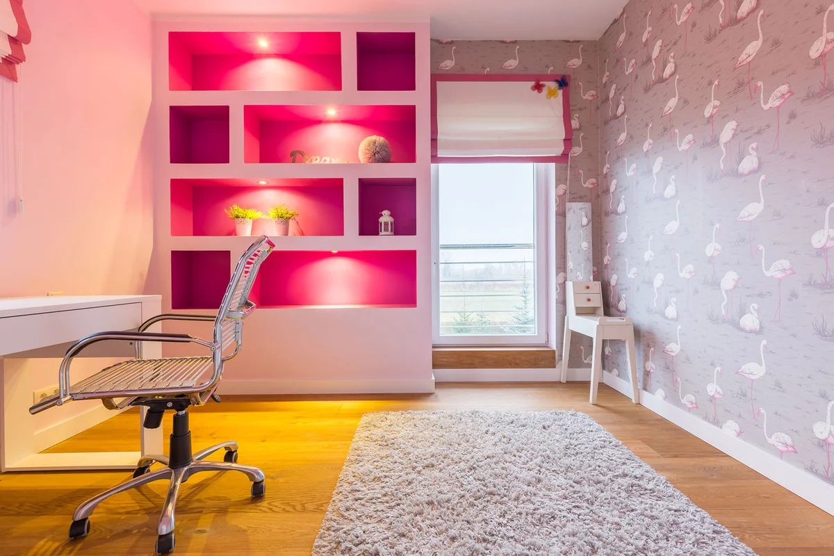 Shades of Pink and Gray Kids’ Study Area