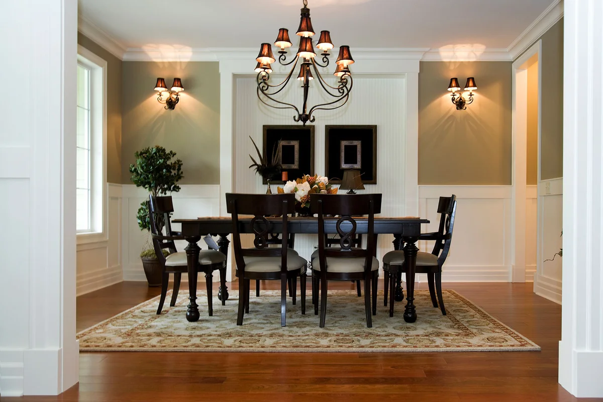 Sage and White Dining Room with Espresso furniture
