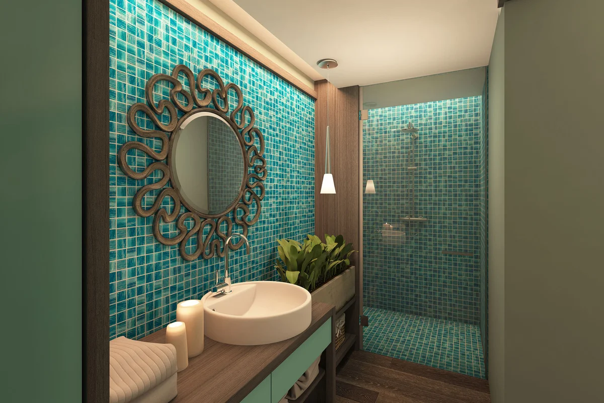 Blue-Green and Gray Bathroom