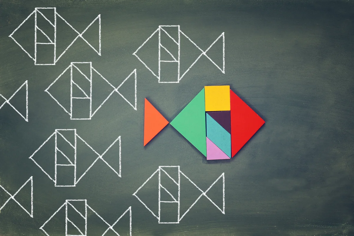 Fish made from tangram puzzle shape