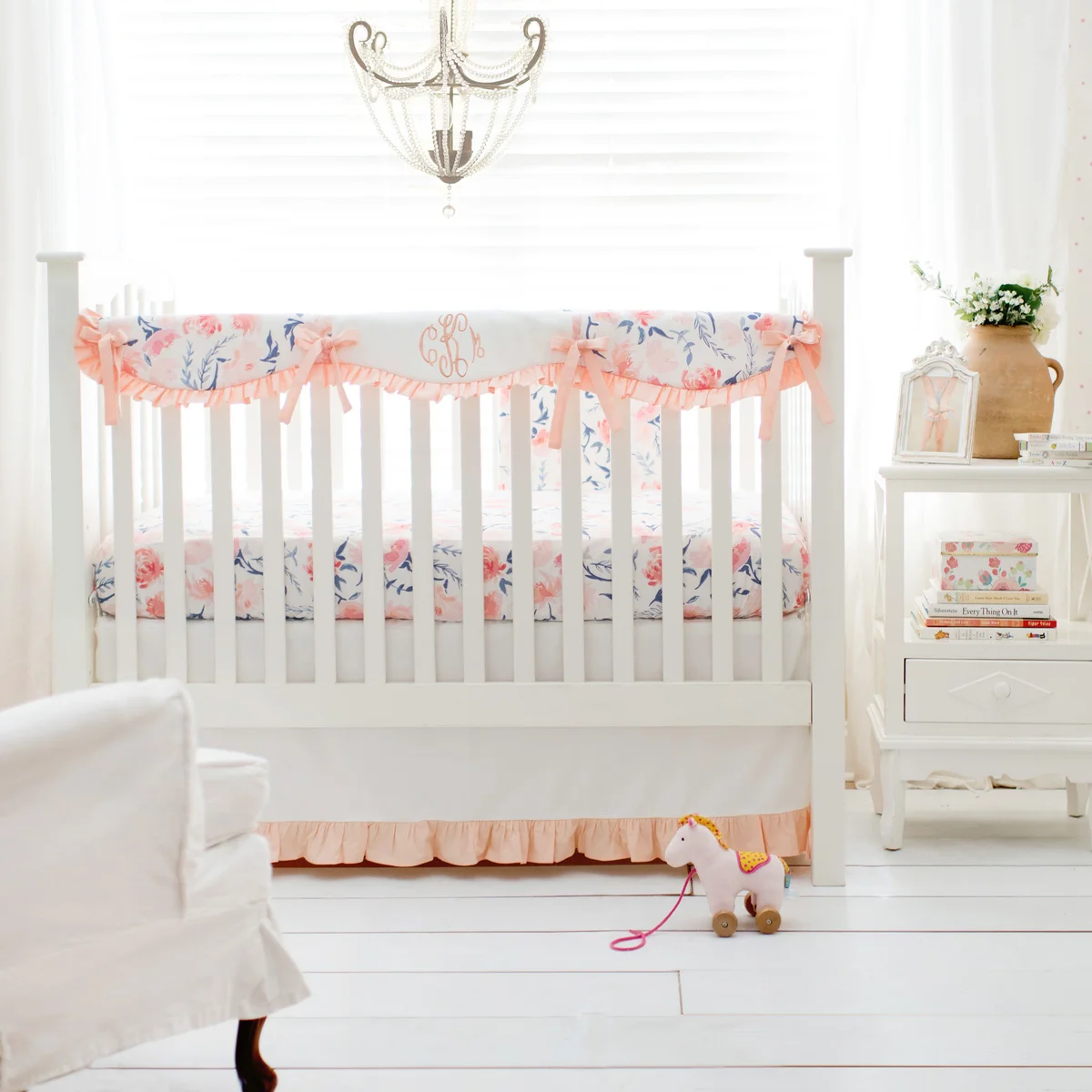 Floral Nursery Set, Rosewater in Peach Crib Collection