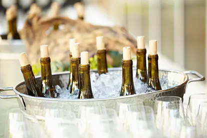 Wine bottles chilling in ice