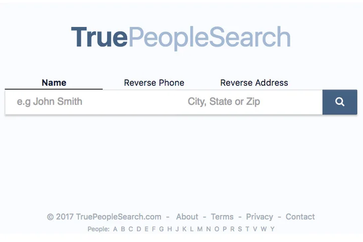 Screenshot of TruePeopleSearch website