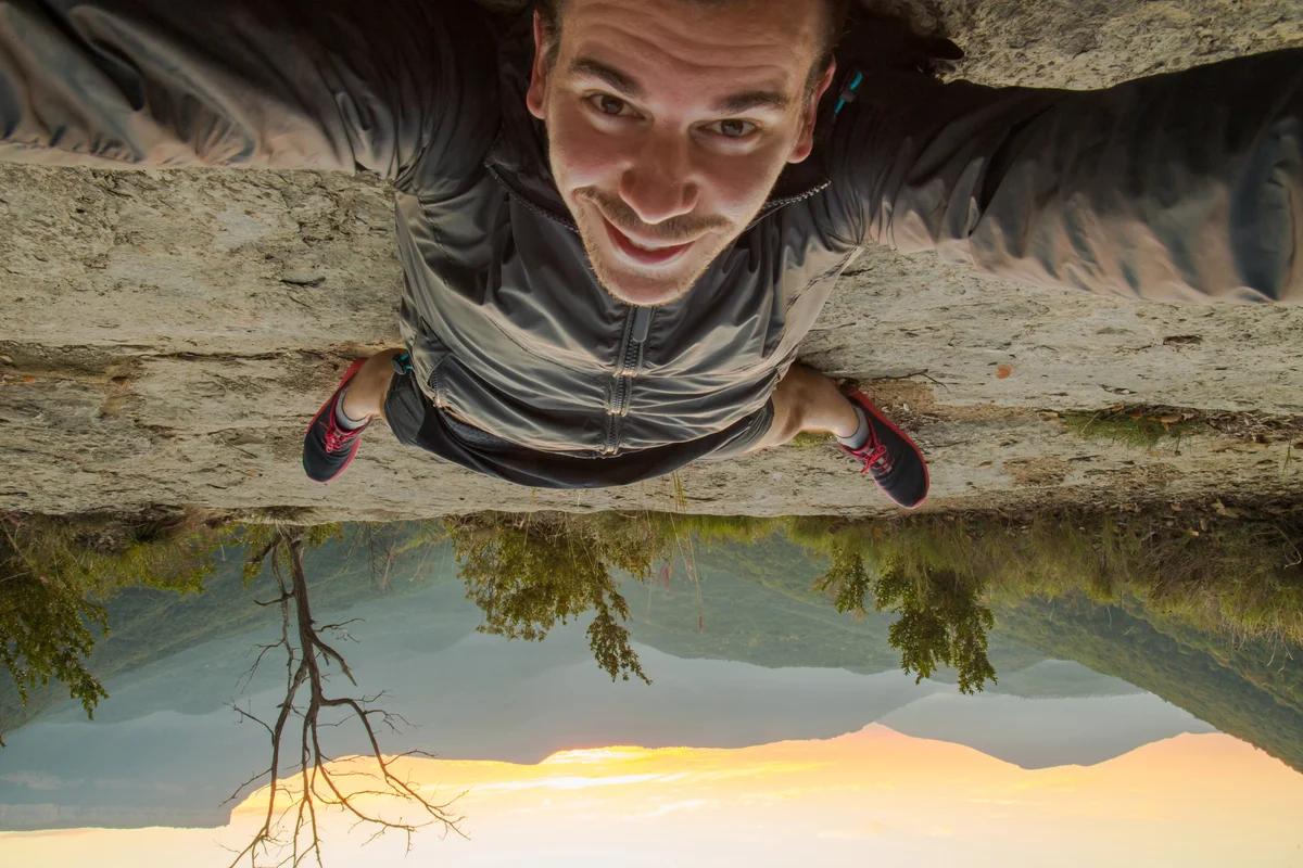 Taking a selfie up side down