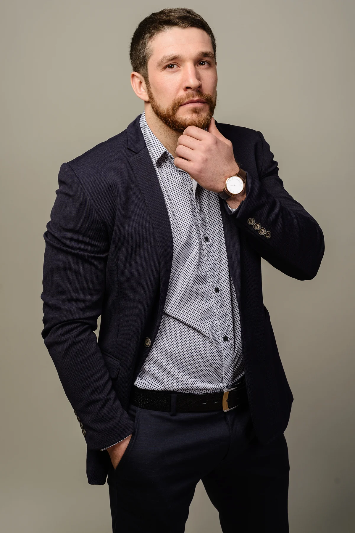 somber man in casual outfit