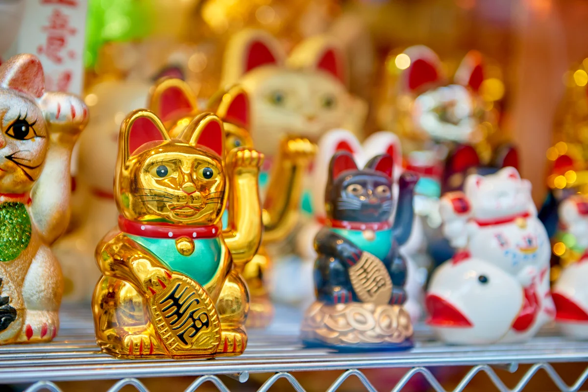 colorful cat statues