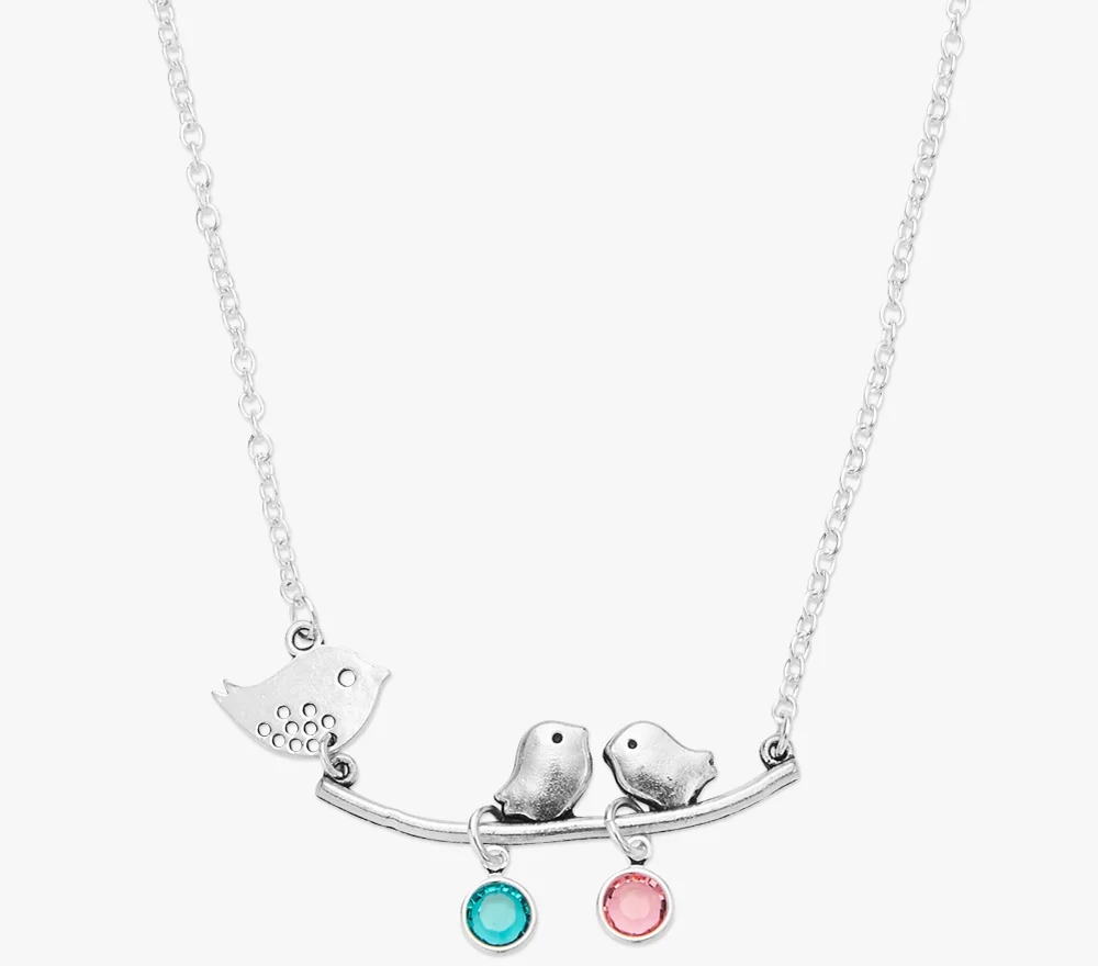 Personalized Birthstone Mother Bird Necklace with Swarovski Birthstones