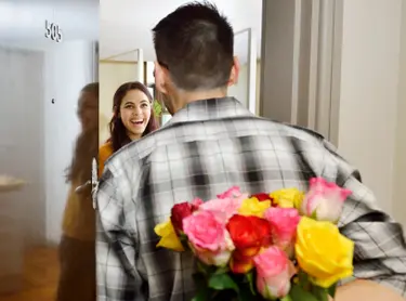 teen with flowers picking up date
