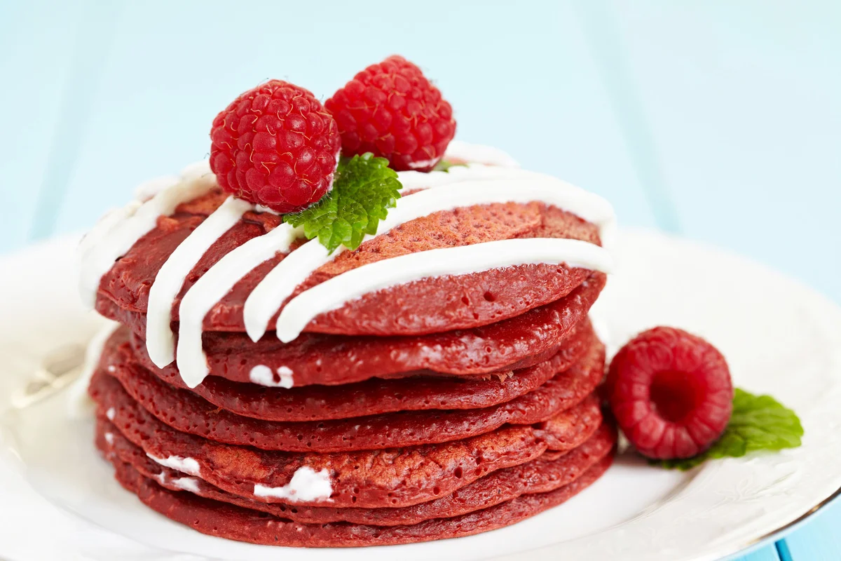 Stack of red velvet pancakes