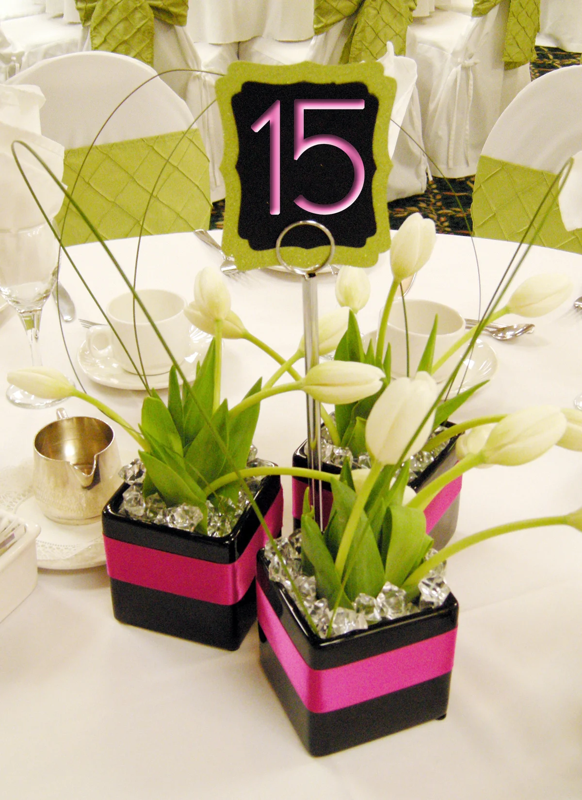 pink and black centerpiece