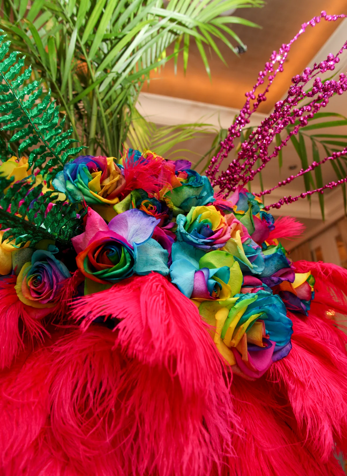 rainbow rose arrangement