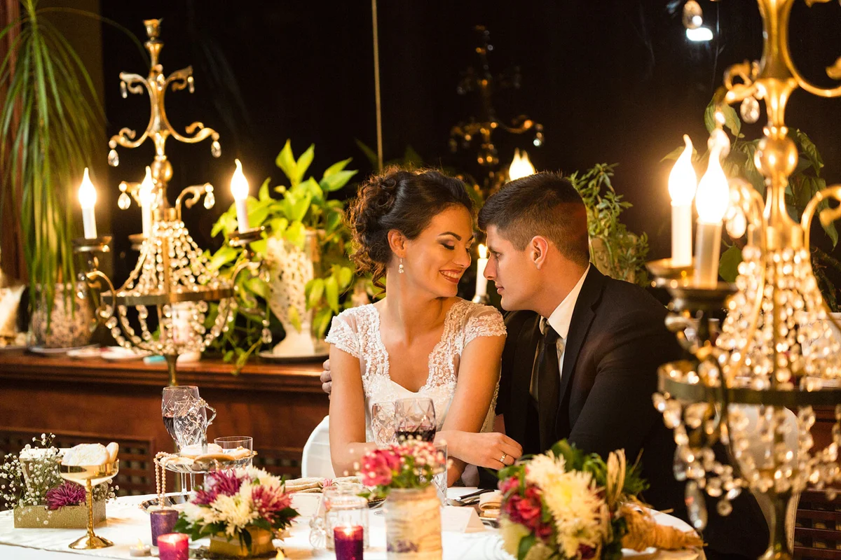 Newlywed couple sharing romantic moment