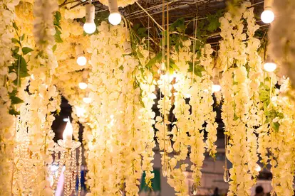 Hanging ceiling florals in white