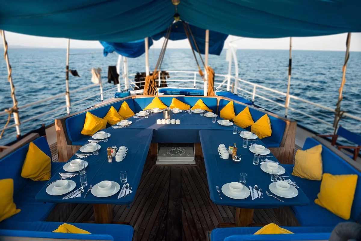 Dining table set on yacht