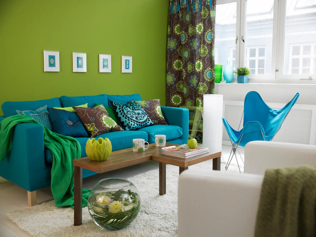 blue sofa in living room