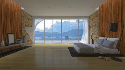 bedroom with bamboo wall