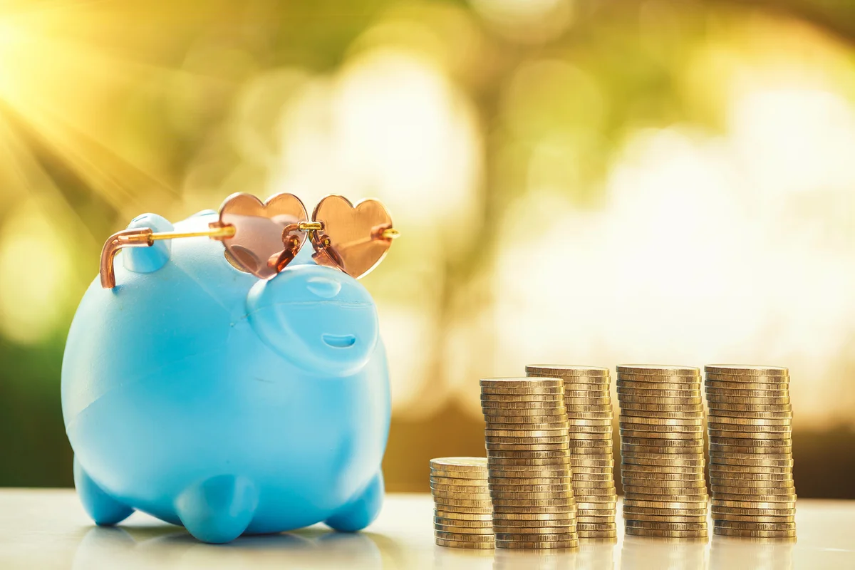 Piggy Bank and Stack of Coins