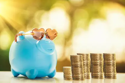 Piggy Bank and Stack of Coins