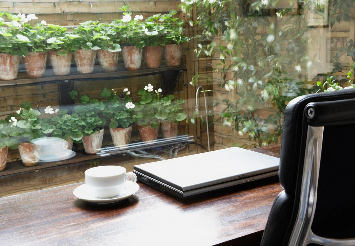 Home office with garden view