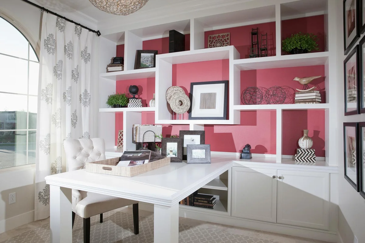 Contemporary white and pink office decor