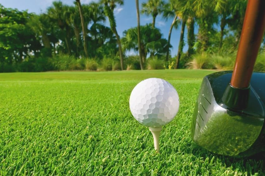 golf ball on tee with driver at address