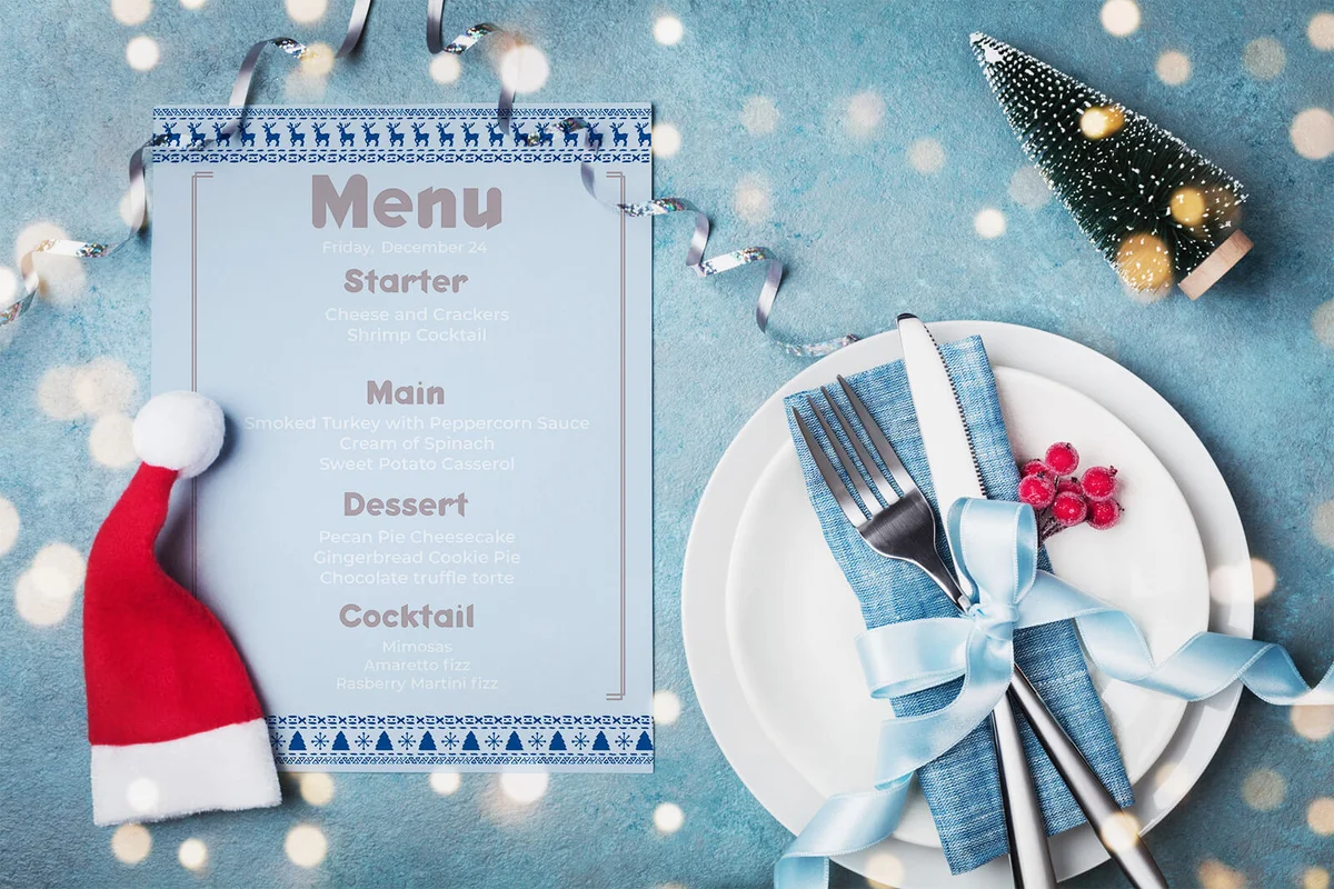 Menu on table served for Christmas dinner