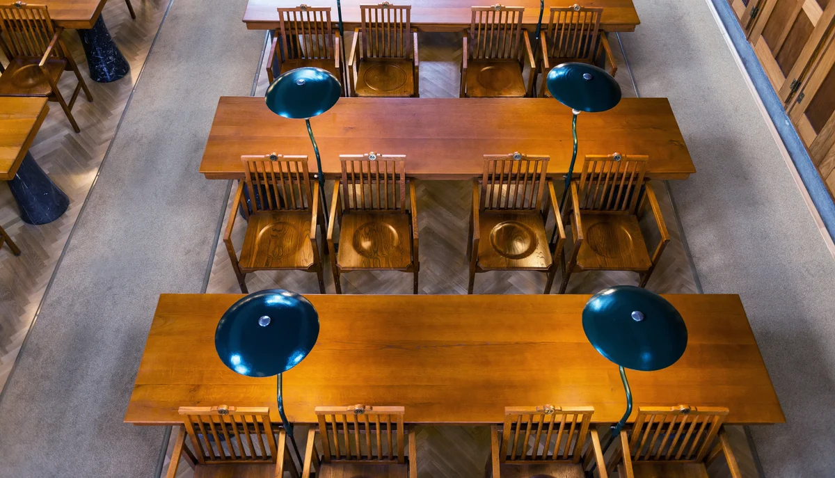 Antique table in a public library